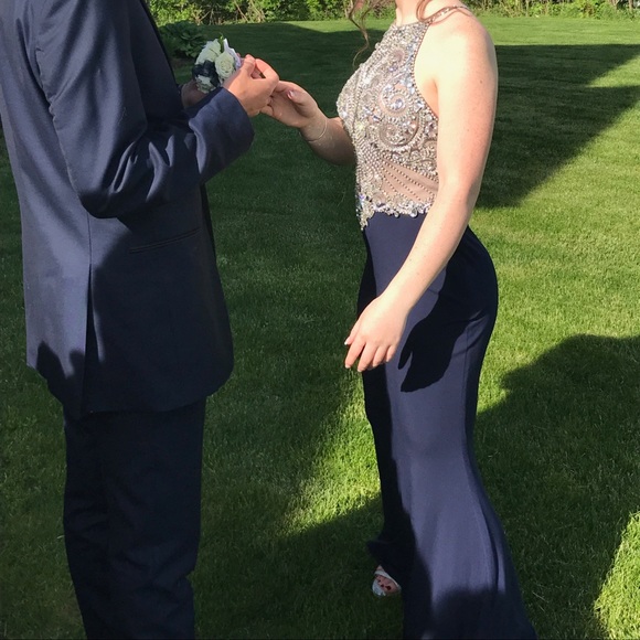 Navy blue and silver prom dress - Picture 4 of 5